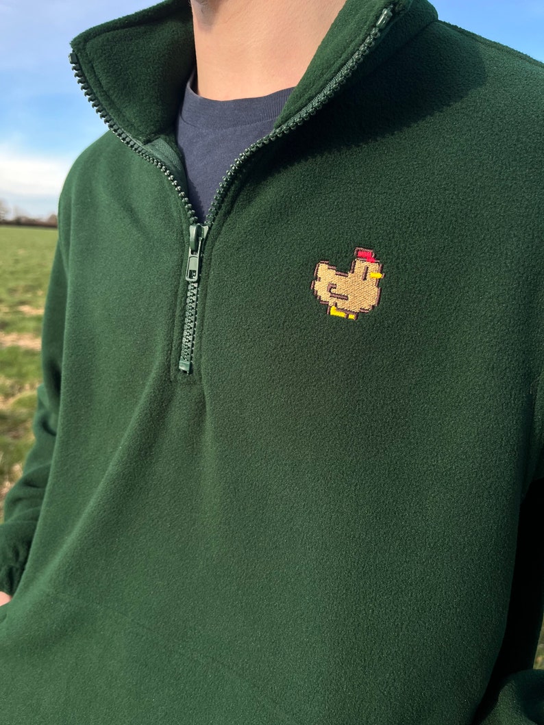 Pixel Chicken 1/4 Zip Fleece Jacket Forest Green