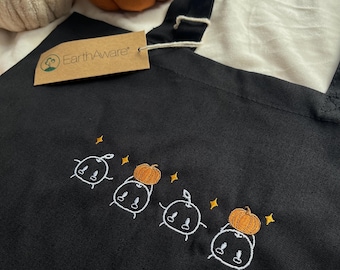 Junimos with Pumpkins Embroidered Tote Bag | Organic Cotton