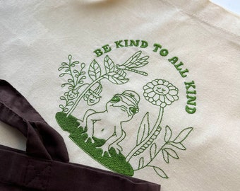 Be Kind Frog Embroidered Tote Bag