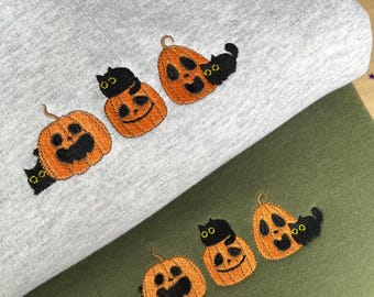 Halloween Cats & Pumpkins Embroidered Sweatshirt