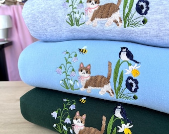 Spring Cat Wildflower Meadow Sweatshirt | Cute Cat Lover Gift