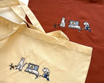 Silly Cats Embroidered Tote Bag