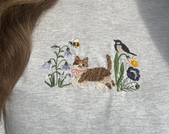 Spring Cat Wildflower Meadow T-Shirt | Cat Lover Gift