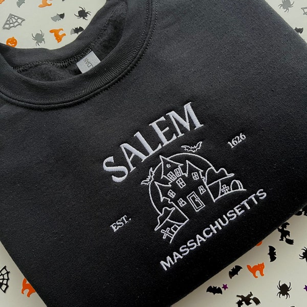 Salem Massachusetts Halloween Embroidered Sweatshirt