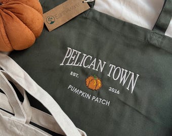 Pelican Town Pumpkin Patch Embroidered Tote Bag | Organic Cotton