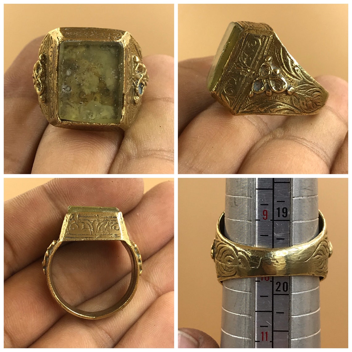 Unique handmade old vintage brass ring with natural Roman Etsy
