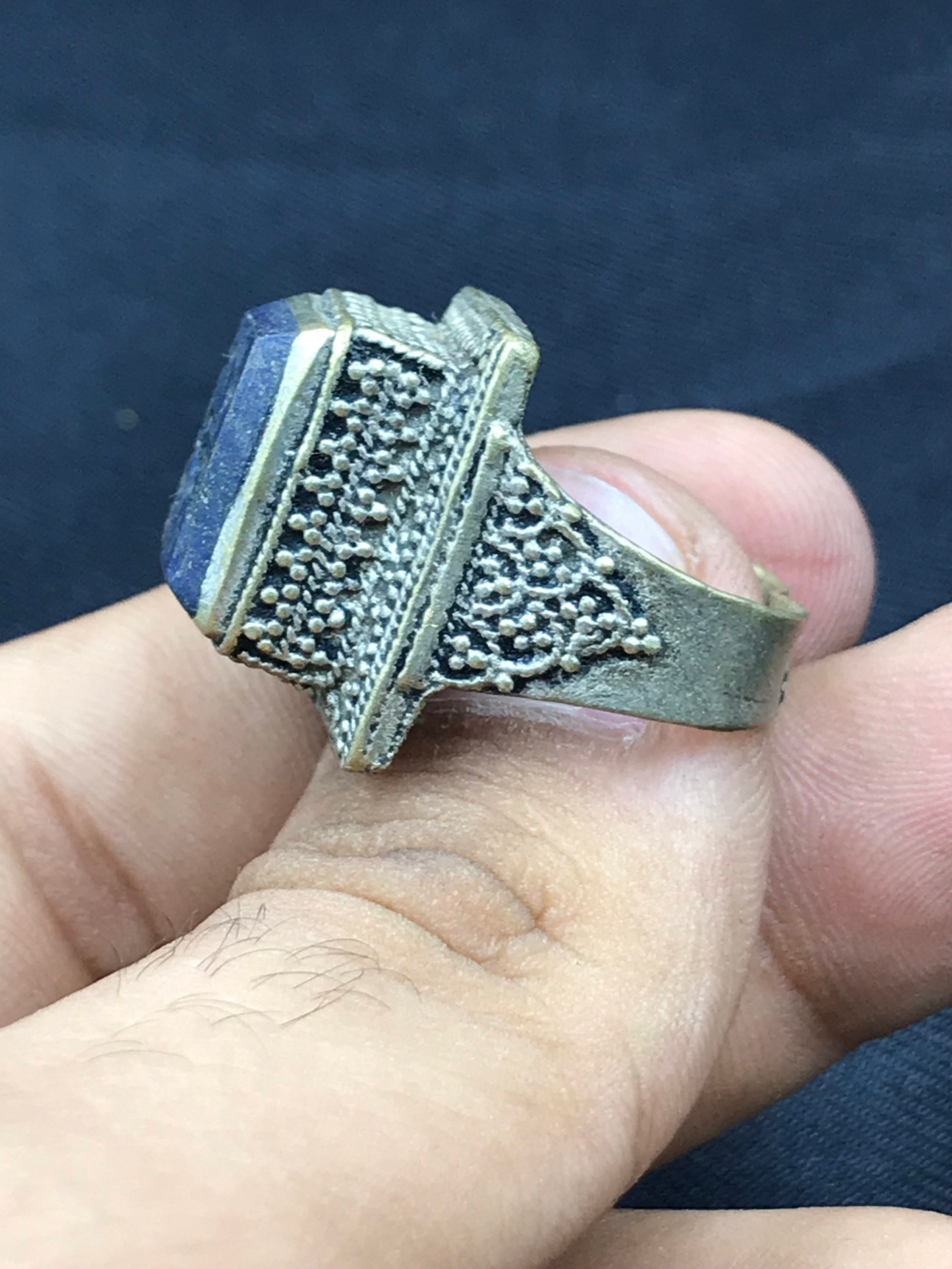 Medieval Ring Handmade Whitemetal With Natural Lapis Lazuli Etsy UK