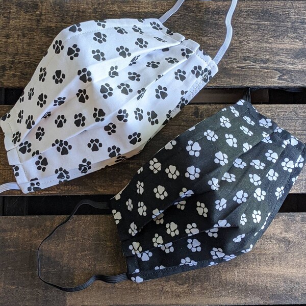 100% Cotton Face Mask 3 layers with nose wire & elastic ear loops - Paw Prints Face Mask / Paw Print Face Mask / Paw Print Mask