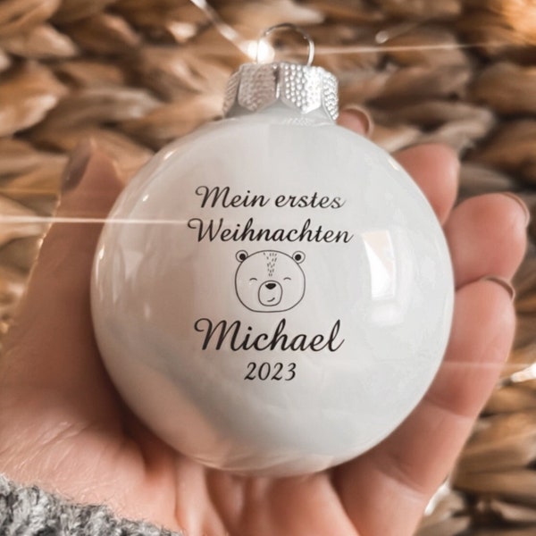 Weihnachtskugel Mein erstes Weihnachten | Weihnachtsfest I Christbaumkugel | Weihnachtsgeschenk | personalisiert Lasergravur 6cm aus Glas