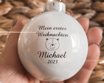 Weihnachtskugel Mein erstes Weihnachten | Weihnachtsfest I Christbaumkugel | Weihnachtsgeschenk | personalisiert Lasergravur 6cm aus Glas