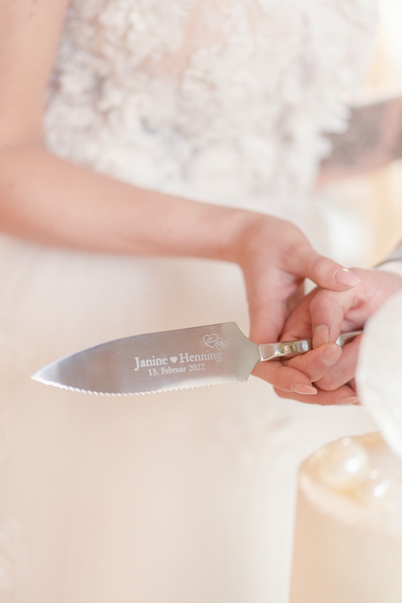 Servidor de tartas y cuchillo para tartas con grabado individual i grabado láser I boda I personalizado I idea de regalo boda imagen 2