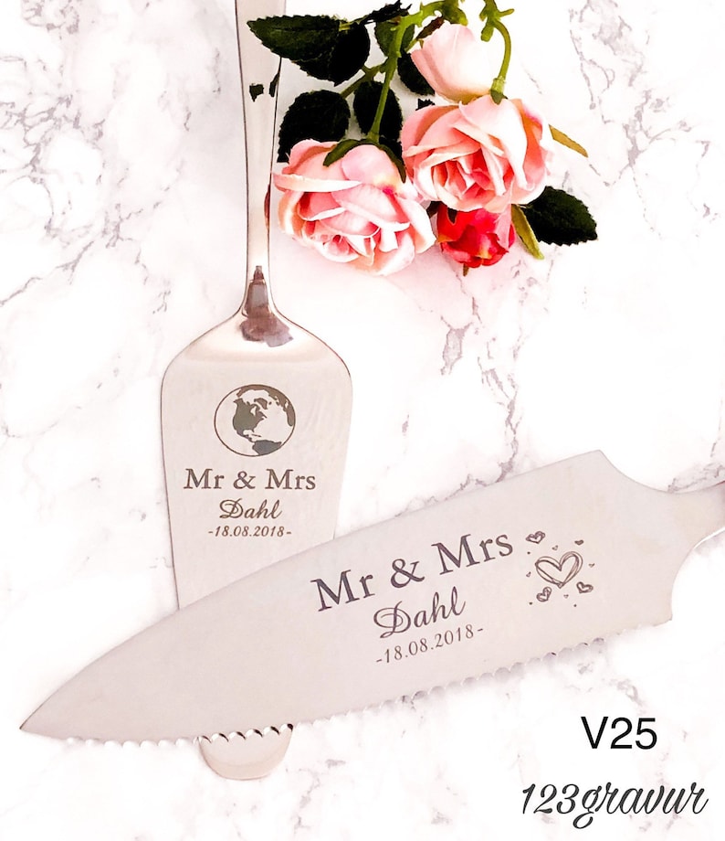 Servidor de tartas y cuchillo para tartas con grabado individual i grabado láser I boda I personalizado I idea de regalo boda imagen 5