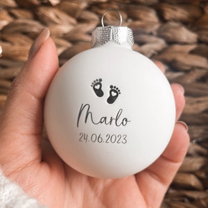 Christmas ball personalized name with feet I motif and date | birth | Baby I Laser engraving I Christmas tree ball | 6 cm made of glass