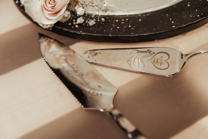 Servidor de tartas y cuchillo para tartas con grabado individual i grabado láser I boda I personalizado I idea de regalo boda imagen 4