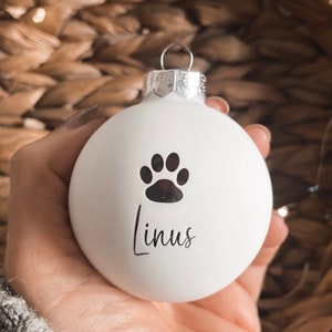 Christmas ball with engraving paw dog cat personalized laser engraving 6 cm made of glass