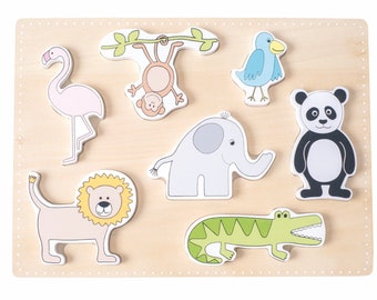 Holz Puzzle Safari Tiere Holzspielzeug Personalisiert für Kinder | Geburt | Geburtstag | Taufe mit Name