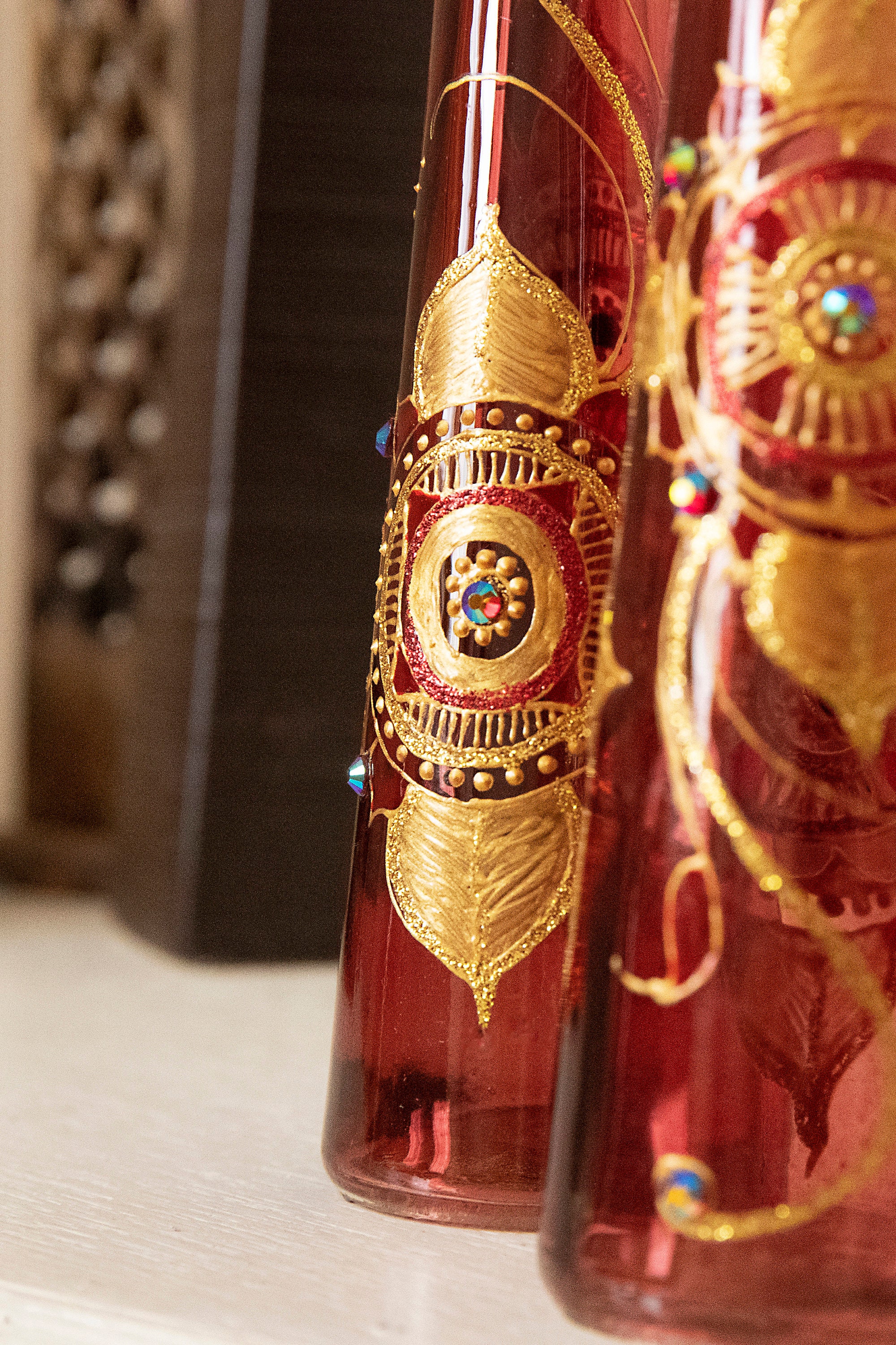 Set of 2 Decorated Red vases Etsy