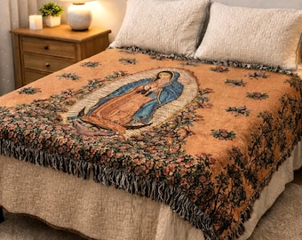 Our Lady of Guadalupe Blanket Catholic Woven Throw Virgin Mary Decor Religious Confirmation Gift
