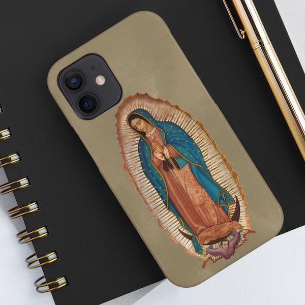Omwikkelbare telefoonhoes met een verbluffende afbeelding van de Maagd Maria, Onze-Lieve-Vrouw van Guadalupe. Slagvast ontwerp, glanzende afwerking