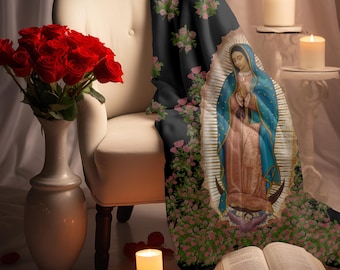 Our Lady of Guadalupe Plush Fleece Blanket | Virgin Mary Catholic Art Decor | Virgen de Guadalupe Mexican Throw | Mother Mary Gift