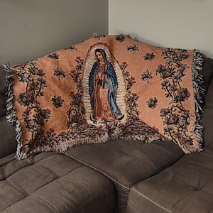 Our Lady of Guadalupe Woven Blanket: Catholic Virgin Mary Gift