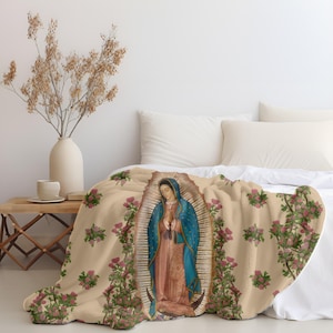 Manta de peluche Virgen de Guadalupe / Regalo de Navidad de Santa Virgen María / Manta de vellón de Nuestra Señora de Guadalupe / Regalo católico para mujeres, hombres y niños