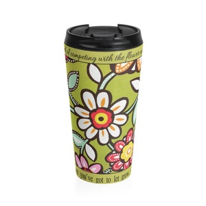 Abstract flower patterned Stainless Steel 15oz Travel Mug, Insulated Travel Hot Cold Drink Tumbler Container, Travel Cup with Spillproof lid