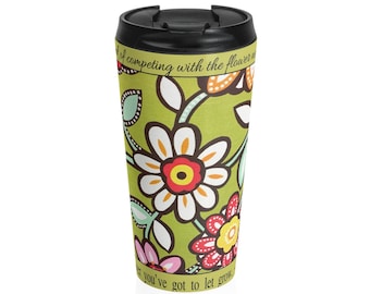 Abstract flower patterned Stainless Steel 15oz Travel Mug, Insulated Travel Hot Cold Drink Tumbler Container, Travel Cup with Spillproof lid