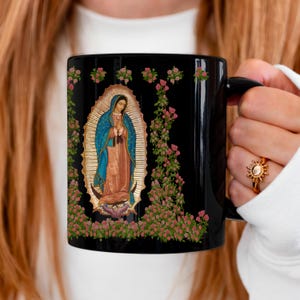 Virgin of Guadalupe Ceramic Coffee Mug | Religious Christmas Gift for Her | Custom Catholic Drinkware | Christian Merch Virgin Mary Cup