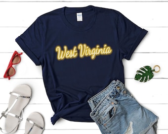 Camiseta unisex de Virginia Occidental, color dorado neón