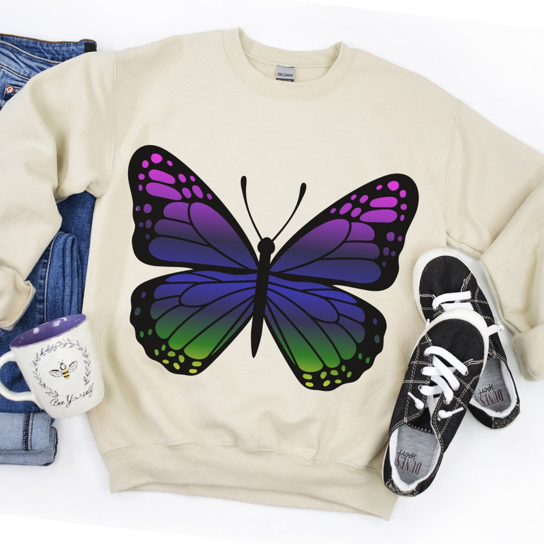 Orange And Blue Butterfly Print Men's Sweatshirt