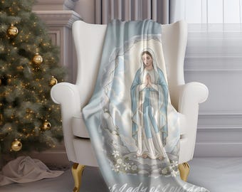 Our Lady of Lourdes Fleece Blanket | Virgin Mary Religious Throw