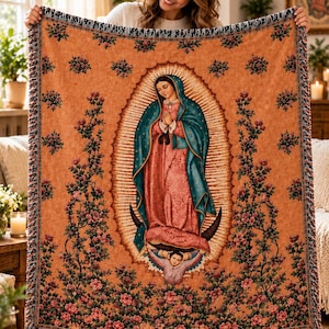 Our Lady of Guadalupe Blanket Catholic Woven Throw Virgin Mary Decor Religious Confirmation Gift