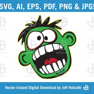 Caricatura de cara divertida con boca grande y ojos salvajes color aislado ilustración vectorial descarga digital, ai, eps, pdf, svg, png y jpg