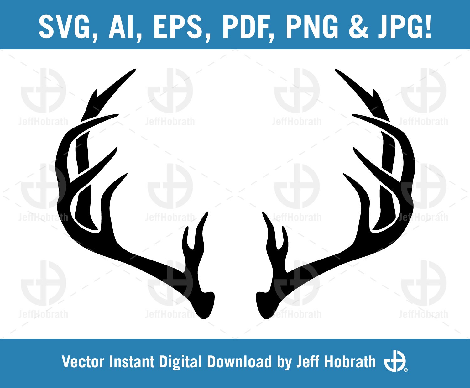 Buck antlers silouhette isolated vector illustration digital | Etsy