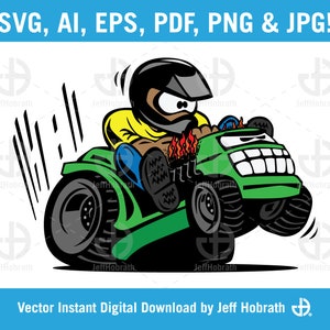 Course de tondeuse à gazon Cartoon couleur isolé vector illustration téléchargement numérique, ai, eps, pdf, svg, png et jpg
