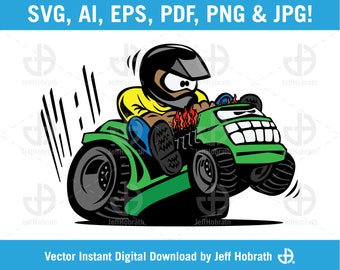 Racing Lawnmower Cartoon color isolated vector illustration digital download, ai, eps, pdf, svg, png and jpg