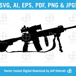 M-27 Military Automatic Rifle silhouette vector illustration digital download, ai, eps, pdf, svg, png and jpg