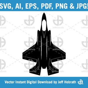 F-35 Lightning II Military Fighter Jet Aircraft top view silhouette isolated vector image digital download, ai, eps, pdf, svg, png and jpg