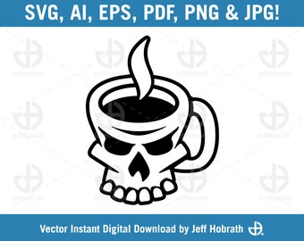 Coffee Skull isolated vector illustration digital download, ai, eps, pdf, svg, png and jpg