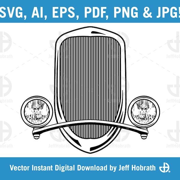 Thirties Car Grill black and white vector illustration digital download, ai, eps, pdf, svg, png and jpg