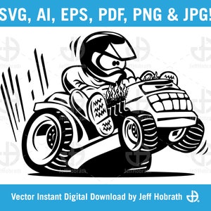 Racing Lawnmower Cartoon isolated vector illustration digital download, ai, eps, pdf, svg, png and jpg