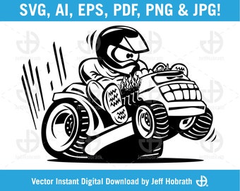 Racing Lawnmower Cartoon isolated vector illustration digital download, ai, eps, pdf, svg, png and jpg