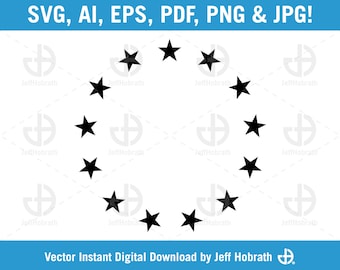 13 Stars in a perfect circle isolated vector illustration digital download, ai, eps, pdf, svg, png and jpg