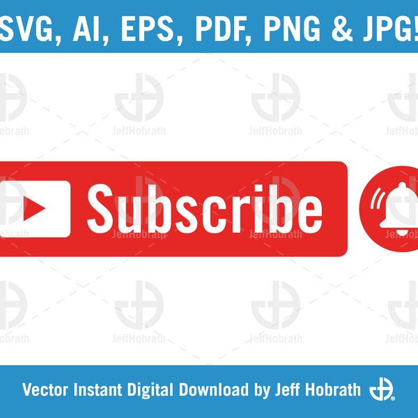 Red Subscribe Button with Notification Bell vector illustration digital download, ai, eps, pdf, svg, png and jpg