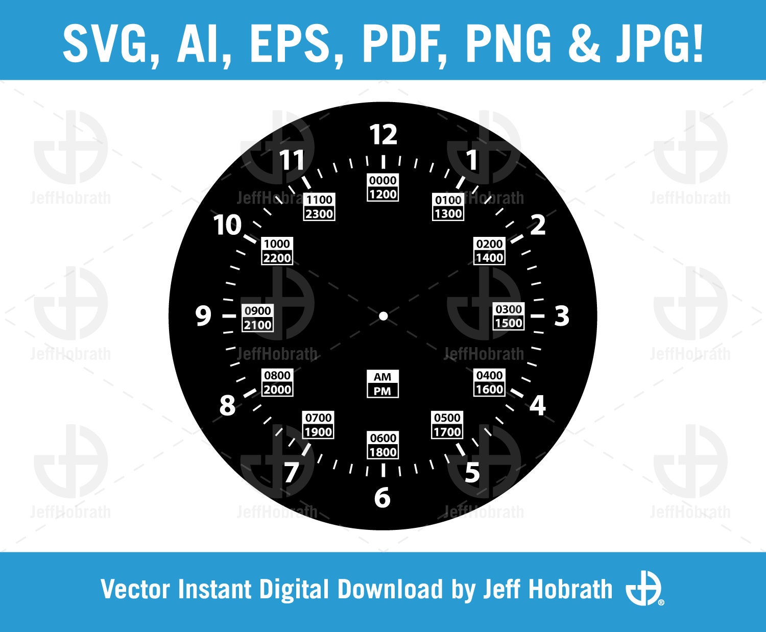 24 Hour Military Time Clock template vector illustration Etsy