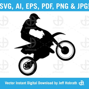 Motocross fuoristrada dirt bike rider saltando sagoma isolato vettoriale illustrazione download digitale, ai, eps, pdf, svg, png, jpg, jpeg