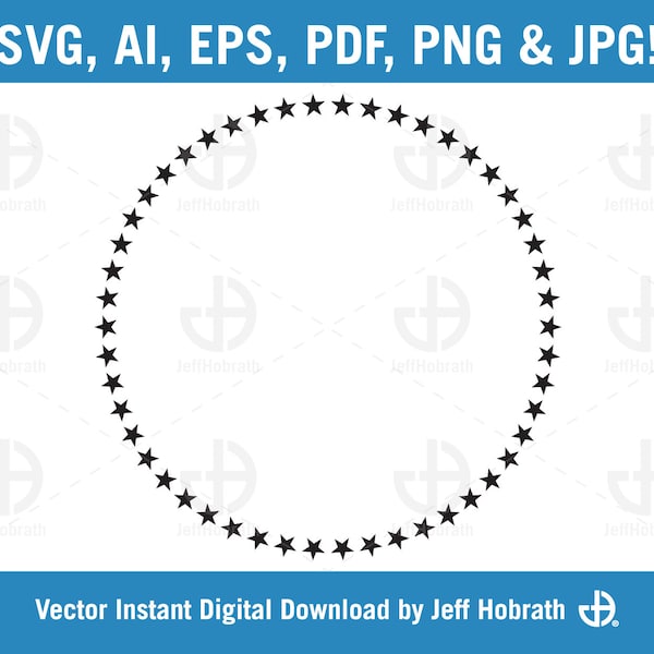 50 Stars in a perfect circle isolated vector illustration digital download, ai, eps, pdf, svg, png and jpg