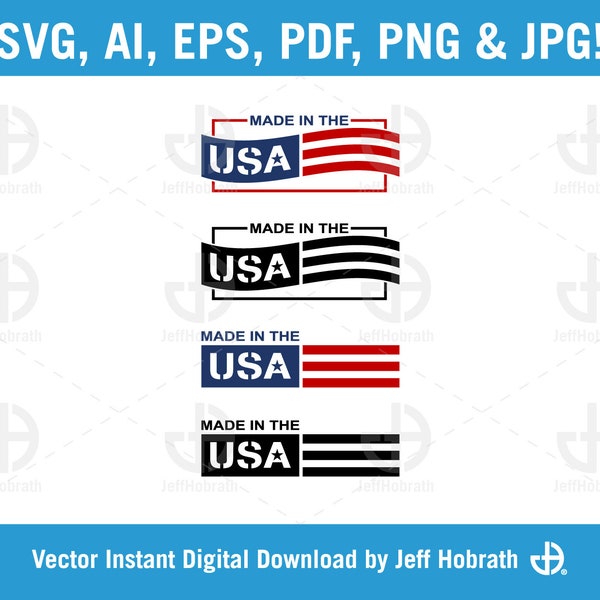 Made in the USA Patriotic American Logo tag designs set vector illustration digital download, ai, eps, pdf, svg, png and jpg