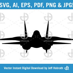 F-14 Tomcat Military Fighter Jet Aircraft front silhouette isolated vector illustration digital download, ai, eps, pdf, svg, png and jpg